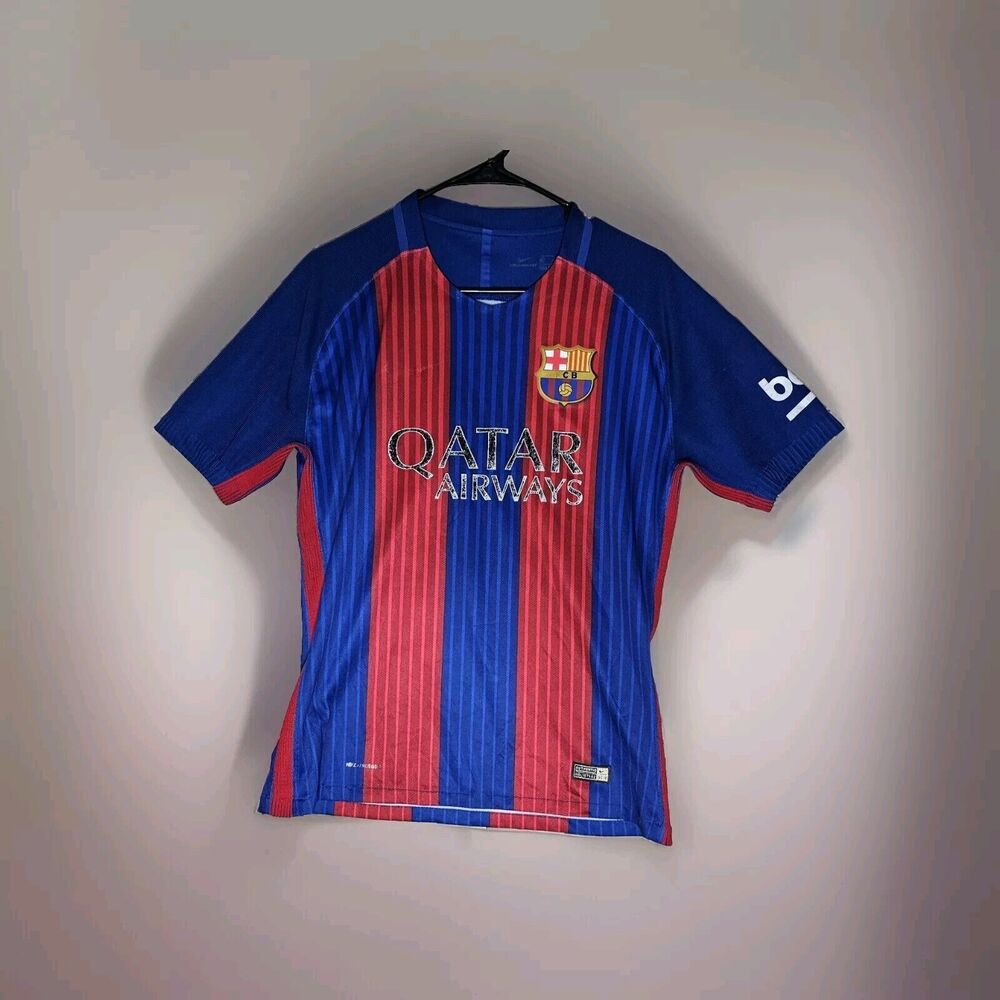 Nike FC Barcelona Soccer Jersey Shirt Mens Medium Blue/Red Qatar Airways Futbol